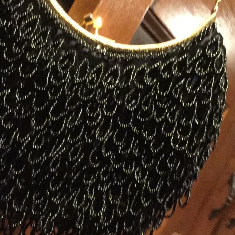 Vintage antique chic purse metal handle fringe Hong Kong Christmas brunch boho - Picture 2 of 10
